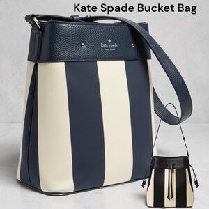 kate spade Navy and Cream Striped Bucket Shoulder Bag